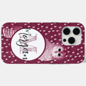Rosa Monogramm Damast Eule Personalisiert Case-Mate iPhone Hülle (Rückseite (Horizontal))