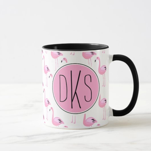 Rosa Monogramm der Flamingo-| Tasse (Rechts)
