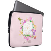 Rosa Monogramm des Blumengartens Laptopschutzhülle (Vorne Rechts)