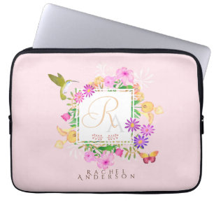 Rosa Monogramm des Blumengartens Laptopschutzhülle