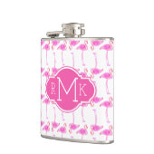 Rosa Monogramm des Flamingo-Muster-| Flachmann (Links)