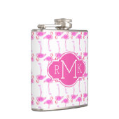 Rosa Monogramm des Flamingo-Muster-| Flachmann (Rechts)