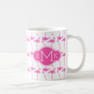 Rosa Monogramm des Flamingo-Muster- Kaffeetasse