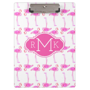 Rosa Monogramm des Flamingo-Muster-  Klemmbrett