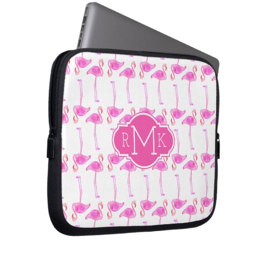 Rosa Monogramm des Flamingo-Muster-| Laptopschutzhülle (Vorne Rechts)