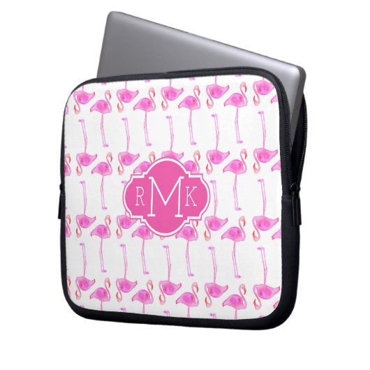 Rosa Monogramm des Flamingo-Muster-| Laptopschutzhülle (Vorderseite Links)