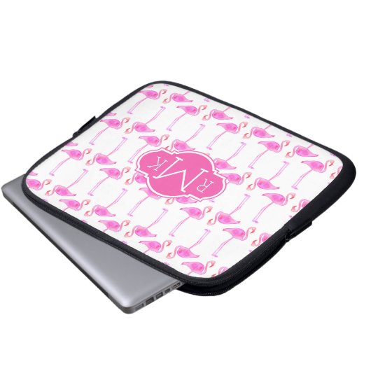 Rosa Monogramm des Flamingo-Muster-| Laptopschutzhülle (Vorne Knopf)