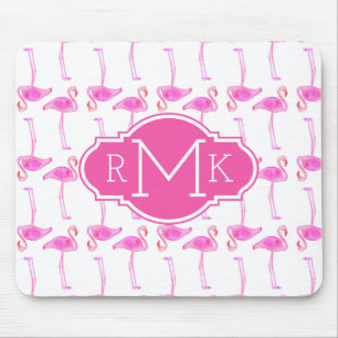 Rosa Monogramm des Flamingo-Muster-  Mousepad