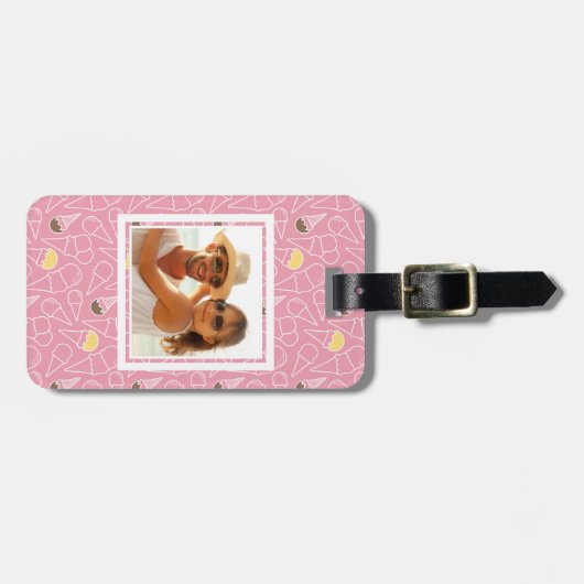 Rosa Monogramm des Sommer-Eiscreme-Muster-| Gepäckanhänger (Vorderseite horizontal)