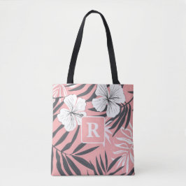 Rosa Monogramm des tropischen Hibiskus personalisi Tasche