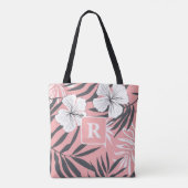Rosa Monogramm des tropischen Hibiskus personalisi Tasche (Rückseite)