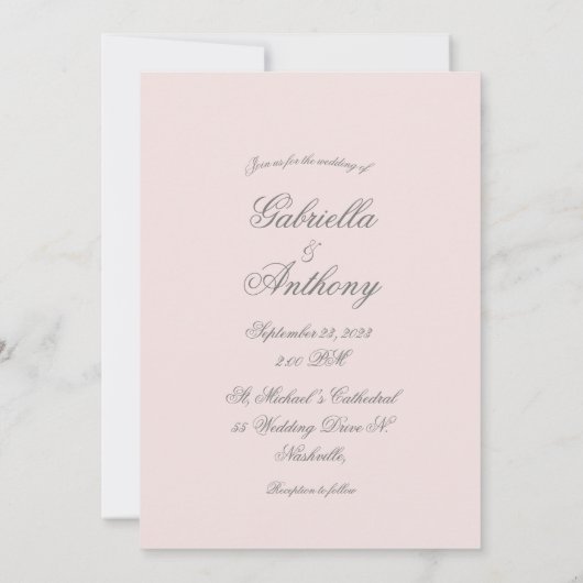 Rosa Monogramm erste Hochzeit Einladung (Rückseite)