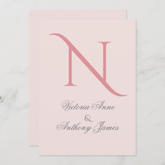 Rosa Monogramm erste Hochzeit Einladung (Vorne/Hinten)