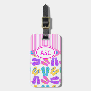 Rosa Monogramm farbige Flip Flops und Surfboard Gepäckanhänger