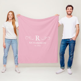 Rosa Monogramm Fleecedecke