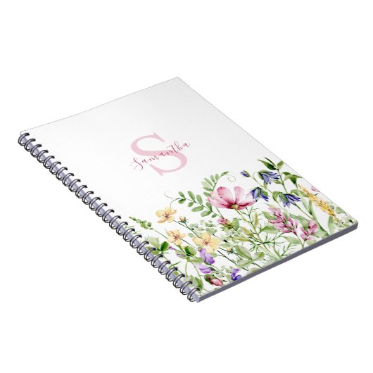 Rosa Monogramm Floral Botanisch Notizblock (Rechte Seite)
