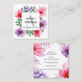 Rosa Monogramm Floral Girl Niedlich Personalisiert Quadratische Visitenkarte (Vorne/Hinten)