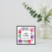 Rosa Monogramm Floral Girl Niedlich Personalisiert Quadratische Visitenkarte (Stehend Vorderseite)