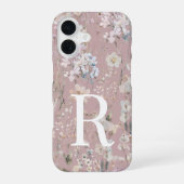 Rosa Monogramm Floral iPhone 16 Hülle (Rückseite)