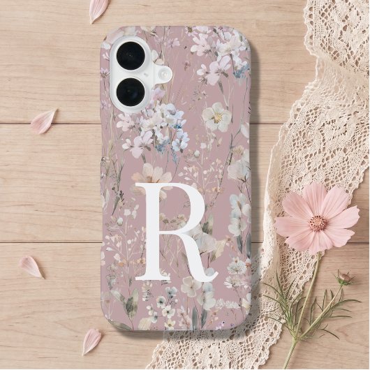 Rosa Monogramm Floral iPhone 16 Hülle
