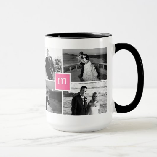 Rosa Monogramm Foto Collage Liebe Tasse (Rechts)