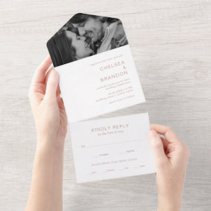 Rosa Monogramm Foto Moderne Hochzeit All In One Einladung