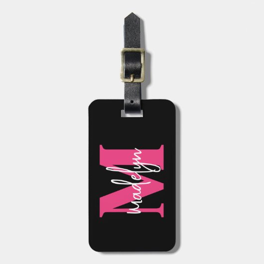 rosa Monogramm für den benutzerdefinierten Reisend Gepäckanhänger (Vorderseite vertikal)