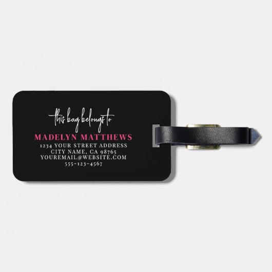 rosa Monogramm für den benutzerdefinierten Reisend Gepäckanhänger (Rückseite horizontal)