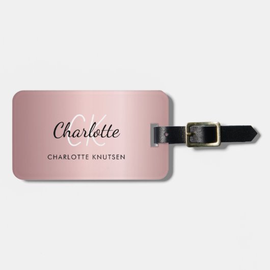 Rosa Monogramm Gepäckanhänger (Vorderseite horizontal)