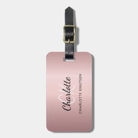 Rosa Monogramm Gepäckanhänger (Vorderseite vertikal)