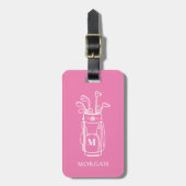 Rosa Monogramm Golf Gepäckanhänger (Vorderseite vertikal)
