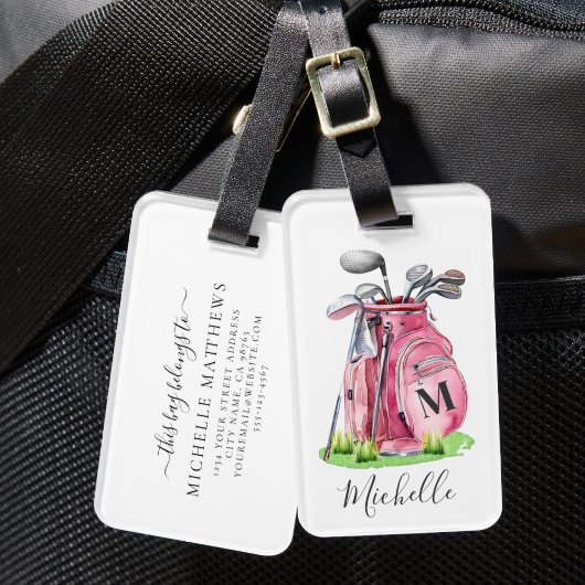 Rosa Monogramm-Golftasche Gepäckanhänger