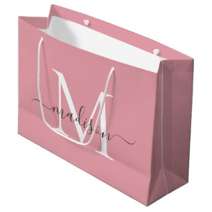Rosa Monogramm Grau Elegant Schrift Name Mädchenha Große Geschenktüte