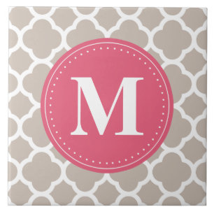 Rosa Monogramm graues Quatrefoil Leinenmuster Fliese