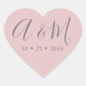 Rosa-Monogramm-Hochzeit Herz-Aufkleber (Vorderseite)
