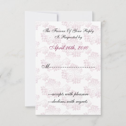 Rosa Monogramm Hochzeit RSVP Standard 3,5 x 5 (Rückseite)