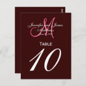 Rosa-Monogramm-Hochzeitskarten für die Tischnummer (Vorne/Hinten)