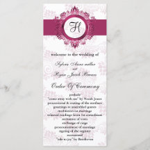Rosa Monogramm Hochzeitsprogramm