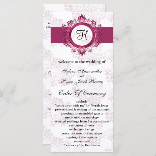 Rosa Monogramm Hochzeitsprogramm Programm (Vorne/Hinten)