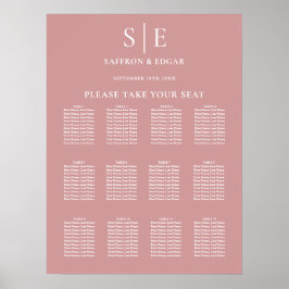 Rosa Monogramm-Hochzeitssitzplan Staubig Rosa Poster