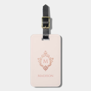 Rosa Monogramm im Wappen Roségold Elegant Vintage Gepäckanhänger