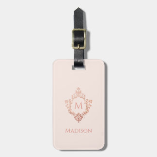 Rosa Monogramm im Wappen Roségold Elegant Vintage Gepäckanhänger
