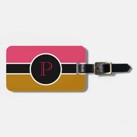 Rosa Monogramm Initial Modern Chic Travel Bag Gepäckanhänger (Vorderseite horizontal)