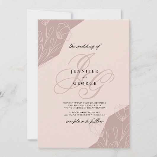 Rosa-Monogramm-Initialen Einladung (Vorderseite)