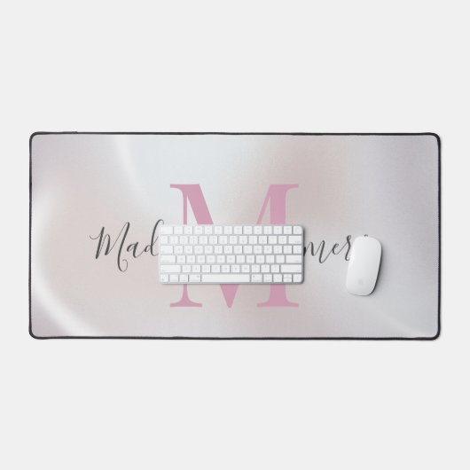 Rosa Monogramm Iridescent Pearlescent Desk Mat Schreibtischunterlage (Tastatur & Maus)