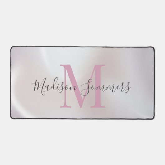 Rosa Monogramm Iridescent Pearlescent Desk Mat Schreibtischunterlage (Vorderseite)