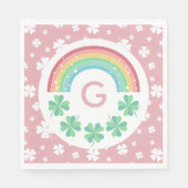 Rosa Monogramm Klee und Regenbogen Lucky One Serviette (Vorderseite)