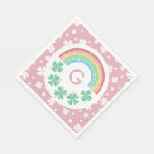 Rosa Monogramm Klee und Regenbogen Lucky One Serviette (Ecke)