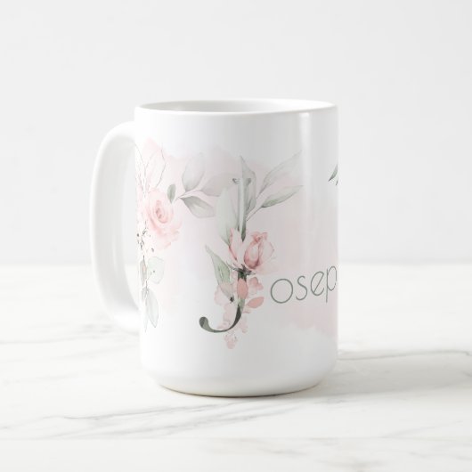 Rosa-Monogramm-Letter J Kaffeetasse (Vorderseite Links)