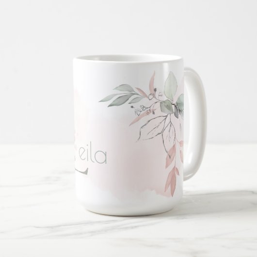 Rosa-Monogramm-Letter L Kaffeetasse (VorderseiteRechts)